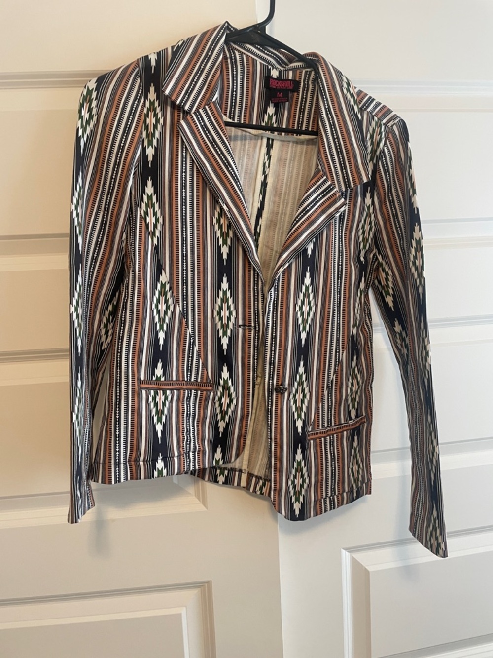 Rock & Roll Cowgirl Striped Aztec Blazer in Black, Brown & Cream - Women's